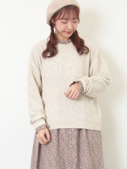 ロゴ刺繍プルオーバーニット（チャコールグレー/ピンク/ベージュ/ミント/キナリ）｜Samansa Mos2（サマンサ モスモス）通販