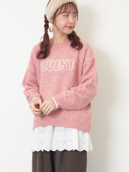 ロゴ刺繍プルオーバーニット（チャコールグレー/ピンク/ベージュ/ミント/キナリ）｜Samansa Mos2（サマンサ モスモス）通販