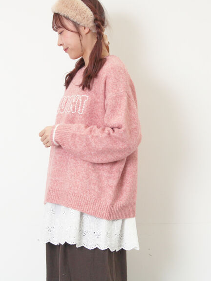 ロゴ刺繍プルオーバーニット（チャコールグレー/ピンク/ベージュ/ミント/キナリ）｜Samansa Mos2（サマンサ モスモス）通販