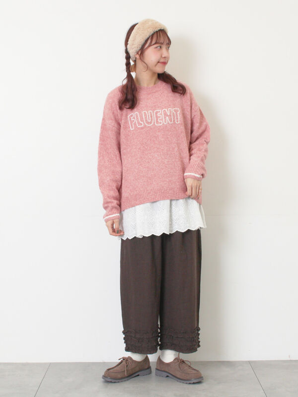 セール】 ロゴ刺繍プルオーバーニット（チャコールグレー/ピンク