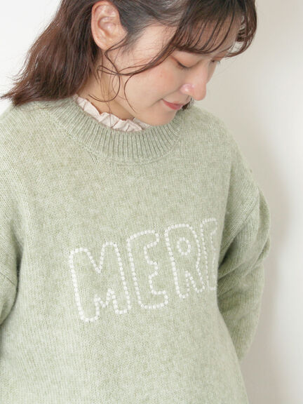 ロゴ刺繍プルオーバーニット（チャコールグレー/ピンク/ベージュ/ミント/キナリ）｜Samansa Mos2（サマンサ モスモス）通販