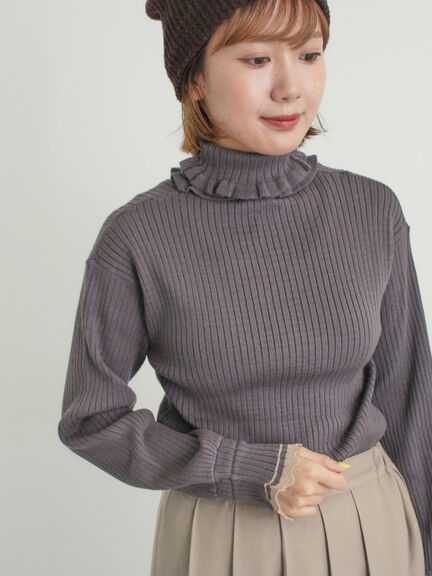 袖口配色スカラップタートルニット（チャコールグレー/レッド/ベージュ）｜Samansa Mos2（サマンサ モスモス）通販