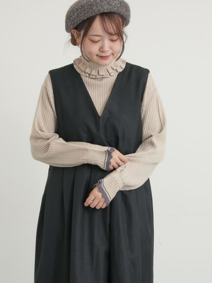 袖口配色スカラップタートルニット（チャコールグレー/レッド/ベージュ）｜Samansa Mos2（サマンサ モスモス）通販