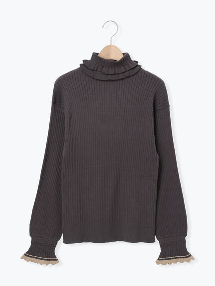 袖口配色スカラップタートルニット（チャコールグレー/レッド/ベージュ）｜Samansa Mos2（サマンサ モスモス）通販