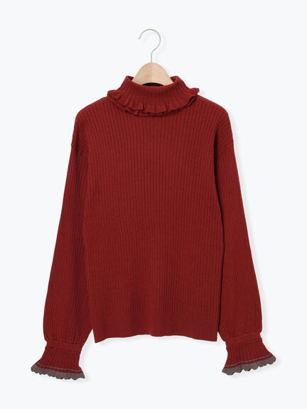 袖口配色スカラップタートルニット（チャコールグレー/レッド/ベージュ）｜Samansa Mos2（サマンサ モスモス）通販