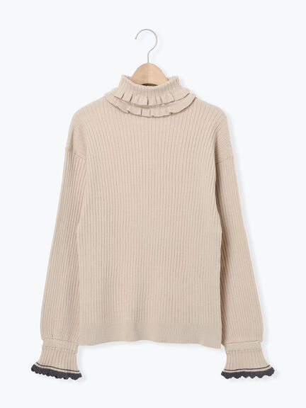 袖口配色スカラップタートルニット（チャコールグレー/レッド/ベージュ）｜Samansa Mos2（サマンサ モスモス）通販