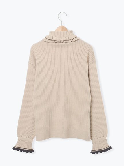 袖口配色スカラップタートルニット（チャコールグレー/レッド/ベージュ）｜Samansa Mos2（サマンサ モスモス）通販