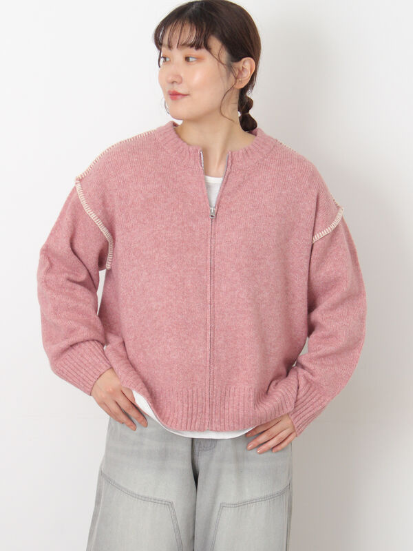 かがりステッチZIPニットカーディガン（ピンク）｜Samansa Mos2（サマンサ モスモス）通販
