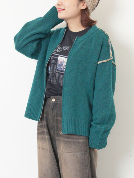 かがりステッチZIPニットカーディガン（チャコールグレー/ピンク/ベージュ/グリーン）｜Samansa Mos2（サマンサ モスモス）通販