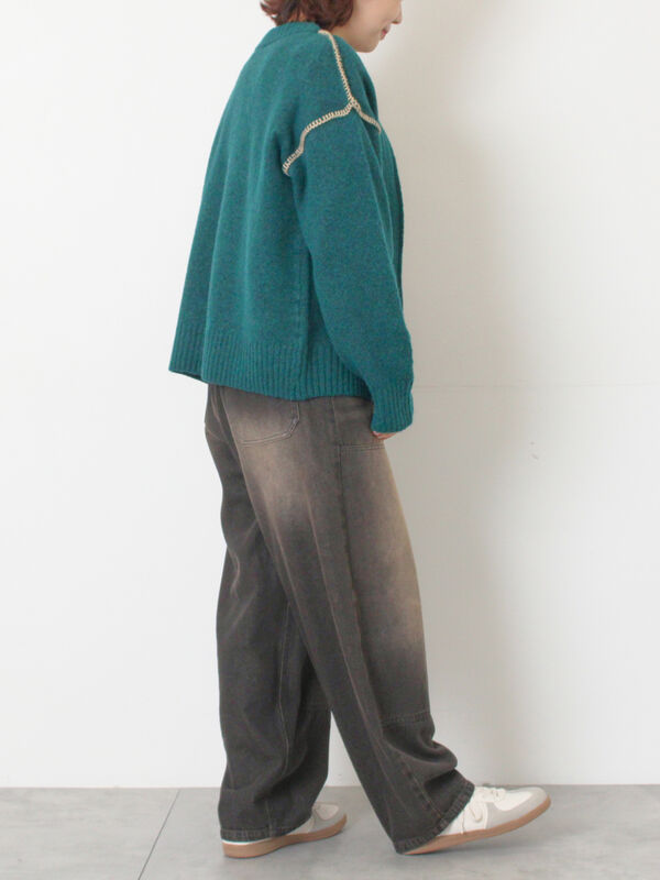 セール】 かがりステッチZIPニットカーディガン（チャコールグレー