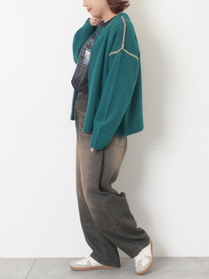 かがりステッチZIPニットカーディガン（チャコールグレー/ピンク/ベージュ/グリーン）｜Samansa Mos2（サマンサ モスモス）通販