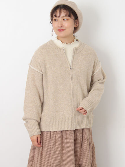 かがりステッチZIPニットカーディガン（チャコールグレー/ピンク/ベージュ/グリーン）｜Samansa Mos2（サマンサ モスモス）通販