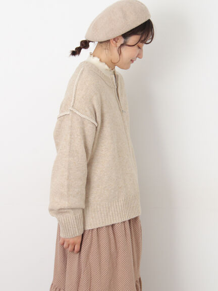かがりステッチZIPニットカーディガン（チャコールグレー/ピンク/ベージュ/グリーン）｜Samansa Mos2（サマンサ モスモス）通販