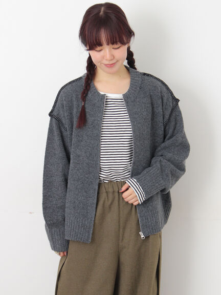 かがりステッチZIPニットカーディガン（チャコールグレー/ピンク/ベージュ/グリーン）｜Samansa Mos2（サマンサ モスモス）通販