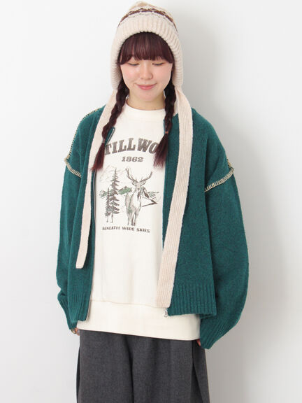 かがりステッチZIPニットカーディガン（チャコールグレー/ピンク/ベージュ/グリーン）｜Samansa Mos2（サマンサ モスモス）通販