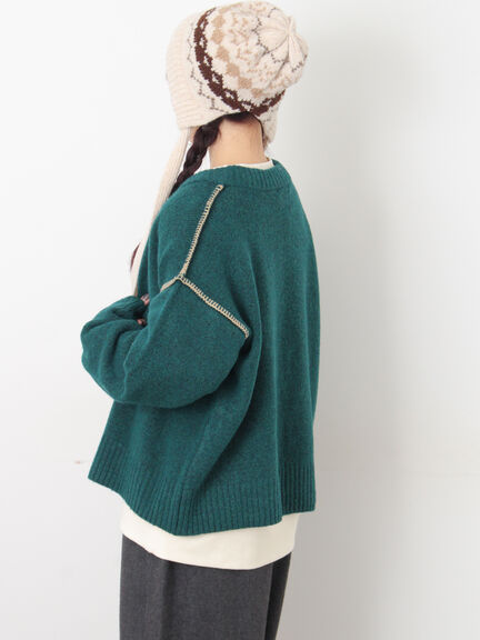 かがりステッチZIPニットカーディガン（チャコールグレー/ピンク/ベージュ/グリーン）｜Samansa Mos2（サマンサ モスモス）通販