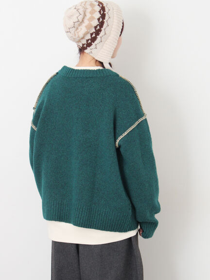 かがりステッチZIPニットカーディガン（チャコールグレー/ピンク/ベージュ/グリーン）｜Samansa Mos2（サマンサ モスモス）通販