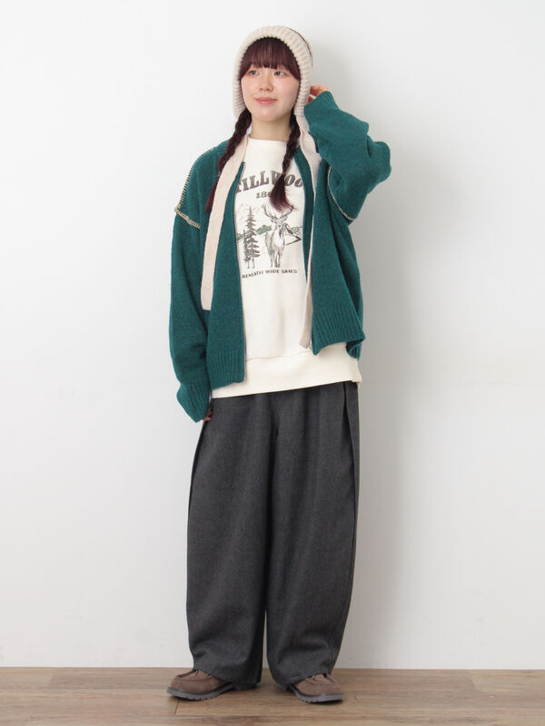 セール】 かがりステッチZIPニットカーディガン（チャコールグレー