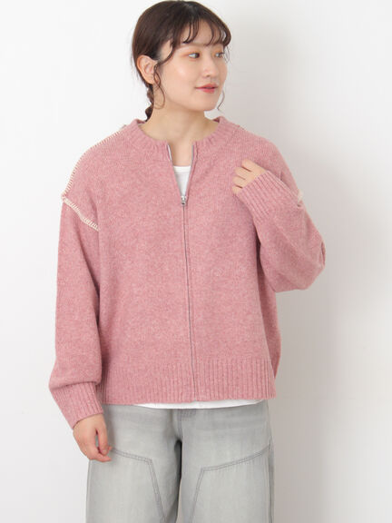 かがりステッチZIPニットカーディガン（チャコールグレー/ピンク/ベージュ/グリーン）｜Samansa Mos2（サマンサ モスモス）通販
