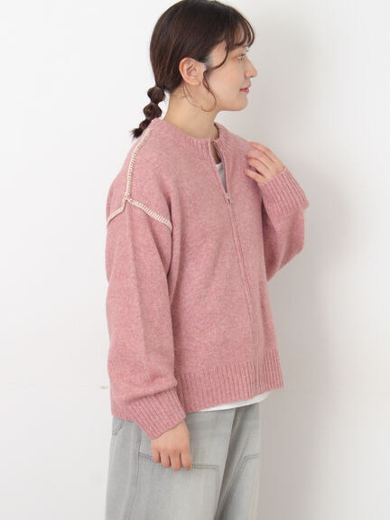 かがりステッチZIPニットカーディガン（チャコールグレー/ピンク/ベージュ/グリーン）｜Samansa Mos2（サマンサ モスモス）通販