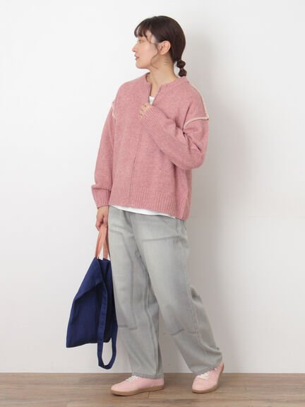 かがりステッチZIPニットカーディガン（チャコールグレー/ピンク/ベージュ/グリーン）｜Samansa Mos2（サマンサ モスモス）通販