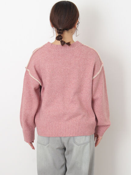 かがりステッチZIPニットカーディガン（チャコールグレー/ピンク/ベージュ/グリーン）｜Samansa Mos2（サマンサ モスモス）通販