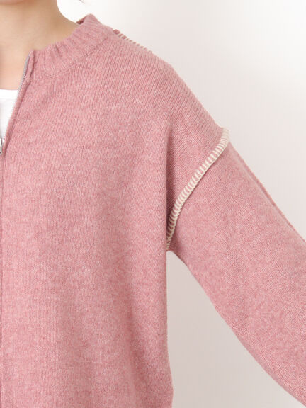 かがりステッチZIPニットカーディガン（チャコールグレー/ピンク/ベージュ/グリーン）｜Samansa Mos2（サマンサ モスモス）通販