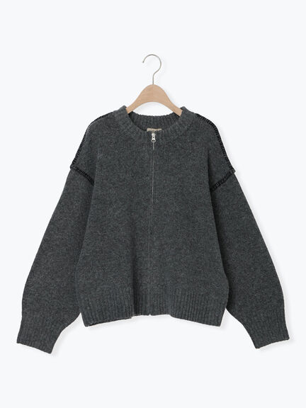 かがりステッチZIPニットカーディガン（チャコールグレー/ピンク/ベージュ/グリーン）｜Samansa Mos2（サマンサ モスモス）通販