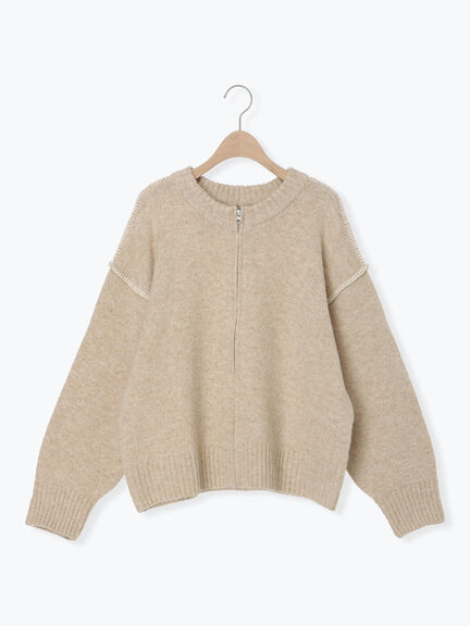 かがりステッチZIPニットカーディガン（チャコールグレー/ピンク/ベージュ/グリーン）｜Samansa Mos2（サマンサ モスモス）通販