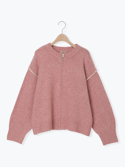 かがりステッチZIPニットカーディガン（チャコールグレー/ピンク/ベージュ/グリーン）｜Samansa Mos2（サマンサ モスモス）通販