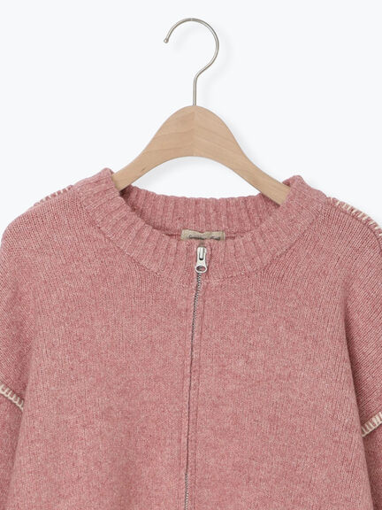 かがりステッチZIPニットカーディガン（チャコールグレー/ピンク/ベージュ/グリーン）｜Samansa Mos2（サマンサ モスモス）通販