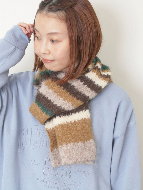 セール】 マルチボーダーマフラー（キャメル/キナリ/アクセサリー