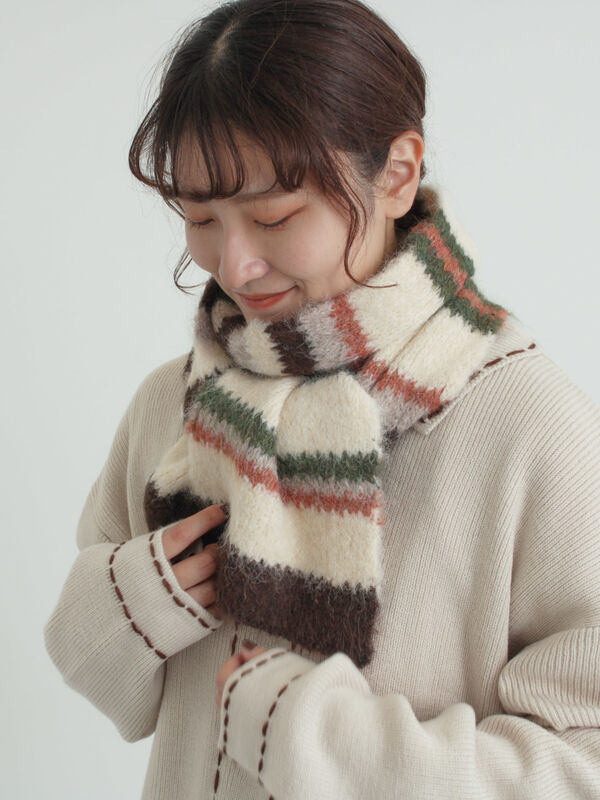 セール】 マルチボーダーマフラー（キャメル/キナリ/アクセサリー