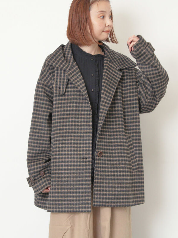 ABYTS チェックシャギーコート ビッグチェックシャギーコート（ステンカラーコート） | AUBRIOT