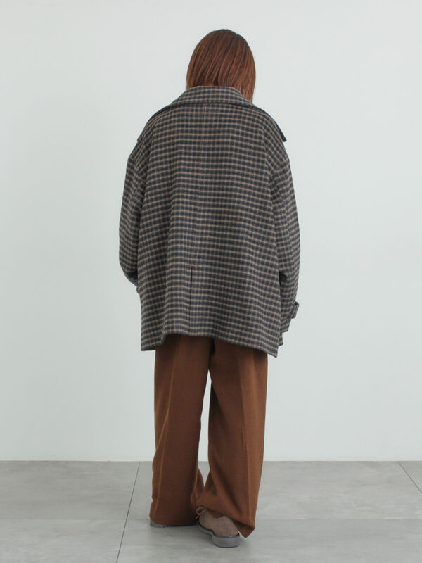 シャギーチェックコート（チャコールグレー/ベージュ/グリーン