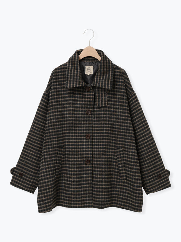 シャギーチェックコート（チャコールグレー/ベージュ/グリーン