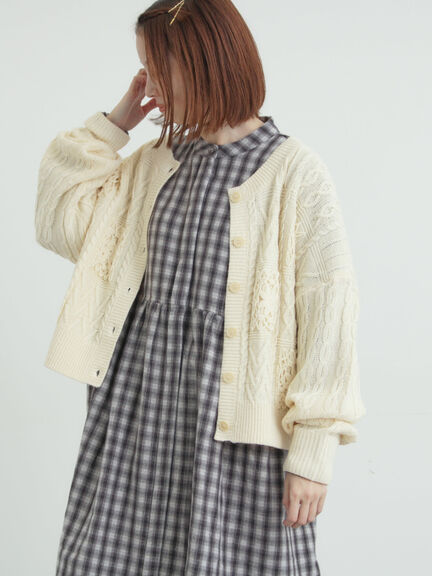 クロシェ風パッチワークニットカーディガン（ダークブラウン/イエロー/キナリ）｜Samansa Mos2（サマンサ モスモス）通販