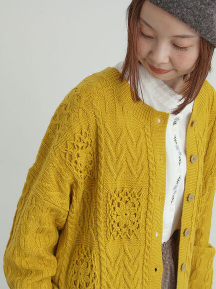 クロシェ風パッチワークニットカーディガン（ダークブラウン/イエロー/キナリ）｜Samansa Mos2（サマンサ モスモス）通販