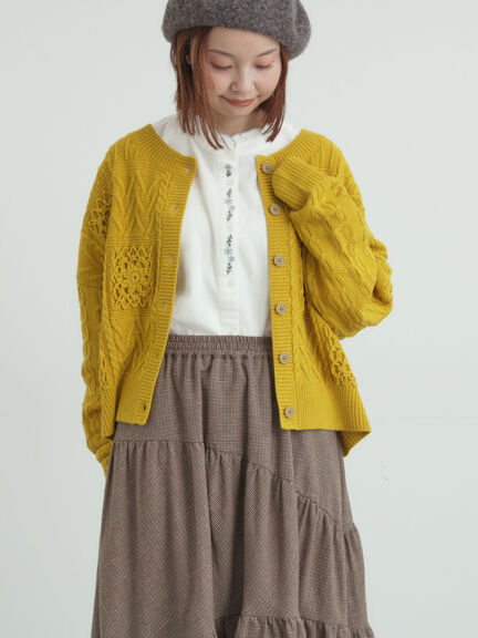 クロシェ風パッチワークニットカーディガン（ダークブラウン/イエロー/キナリ）｜Samansa Mos2（サマンサ モスモス）通販