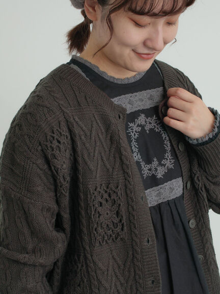 クロシェ風パッチワークニットカーディガン（ダークブラウン/イエロー/キナリ）｜Samansa Mos2（サマンサ モスモス）通販