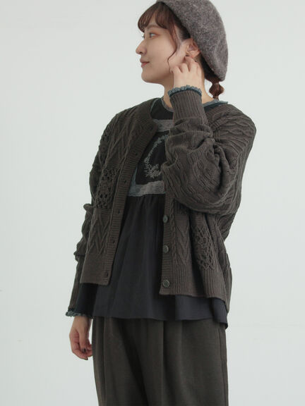 クロシェ風パッチワークニットカーディガン（ダークブラウン/イエロー/キナリ）｜Samansa Mos2（サマンサ モスモス）通販