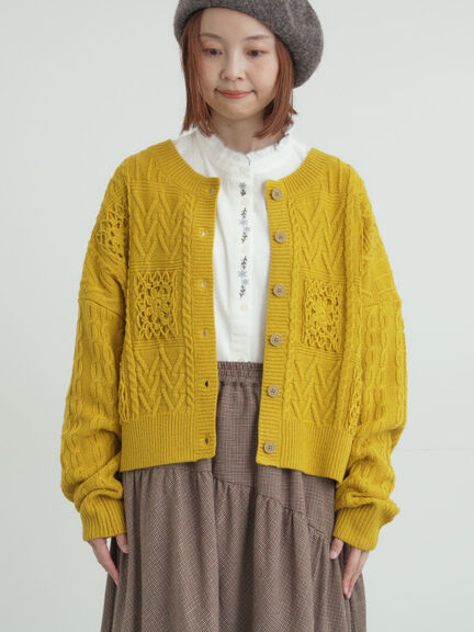 クロシェ風パッチワークニットカーディガン（ダークブラウン/イエロー/キナリ）｜Samansa Mos2（サマンサ モスモス）通販