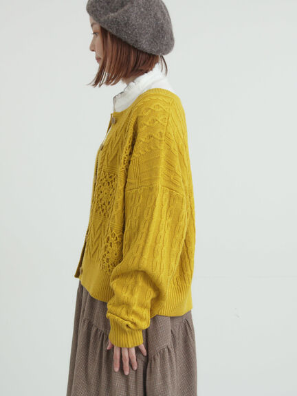 クロシェ風パッチワークニットカーディガン（ダークブラウン/イエロー/キナリ）｜Samansa Mos2（サマンサ モスモス）通販