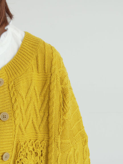 クロシェ風パッチワークニットカーディガン（ダークブラウン/イエロー/キナリ）｜Samansa Mos2（サマンサ モスモス）通販