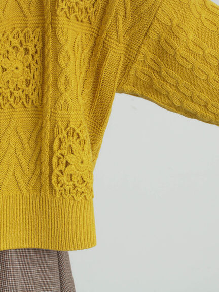 クロシェ風パッチワークニットカーディガン（ダークブラウン/イエロー/キナリ）｜Samansa Mos2（サマンサ モスモス）通販