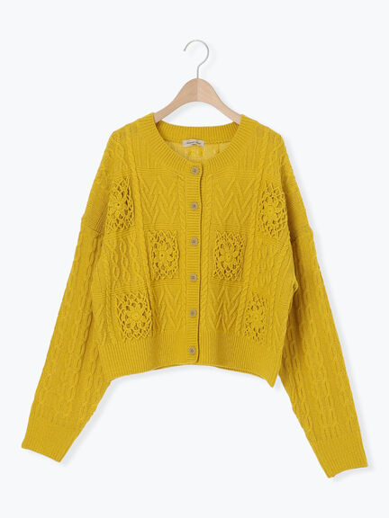 クロシェ風パッチワークニットカーディガン（ダークブラウン/イエロー/キナリ）｜Samansa Mos2（サマンサ モスモス）通販