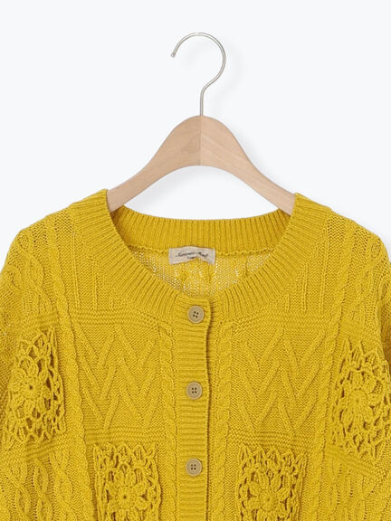 クロシェ風パッチワークニットカーディガン（ダークブラウン/イエロー/キナリ）｜Samansa Mos2（サマンサ モスモス）通販