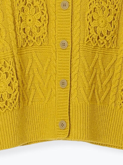 クロシェ風パッチワークニットカーディガン（ダークブラウン/イエロー/キナリ）｜Samansa Mos2（サマンサ モスモス）通販