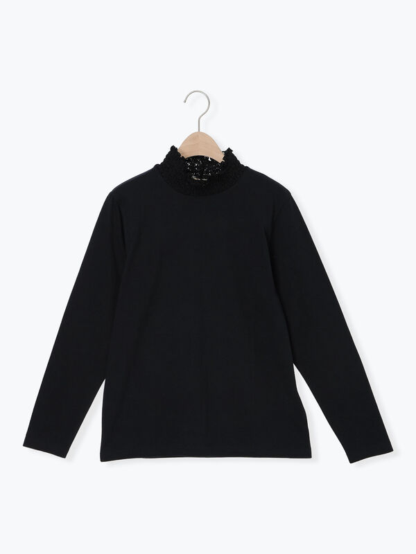 【吸湿発熱】襟レースシャーリングカットソー（ブラック）｜Samansa Mos2（サマンサ モスモス）通販