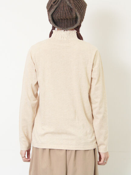 【吸湿発熱】襟レースシャーリングカットソー（オフホワイト/ブラック/ベージュ）｜Samansa Mos2（サマンサ モスモス）通販